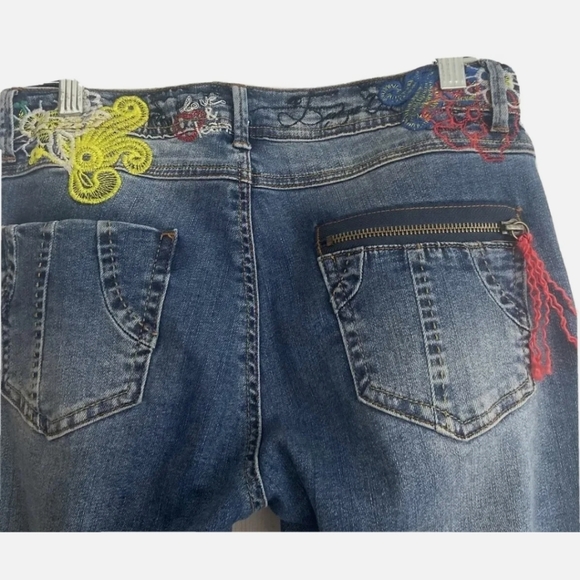 Desigual Love & Learn Donato Skinny Jeans Embroidered Distressed Stretch Slim 28 - Picture 5 of 7